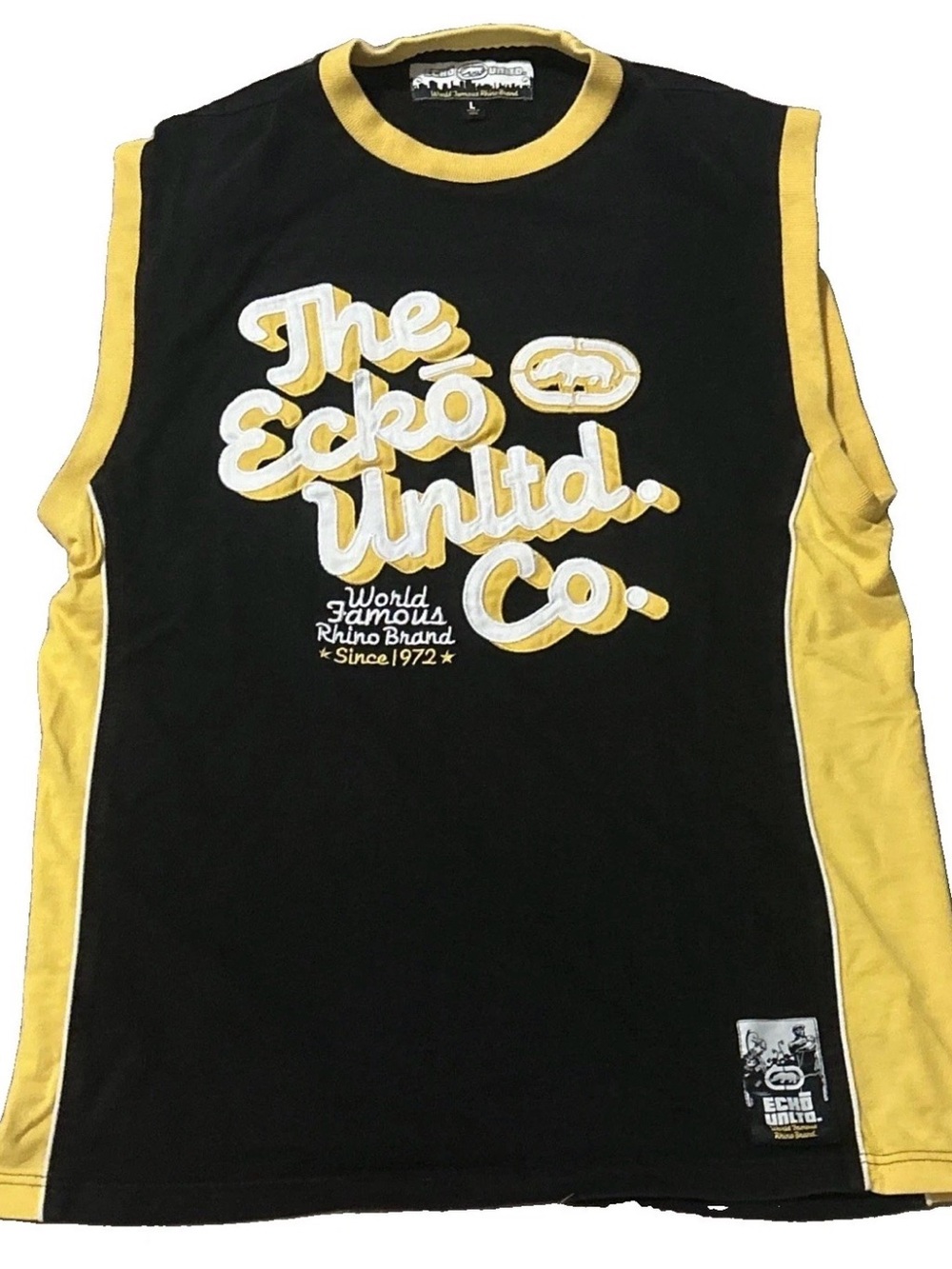 Ecko Unltd Tank Top Men’s Large Sleeveless Embroidered Y2K Black & Yellow